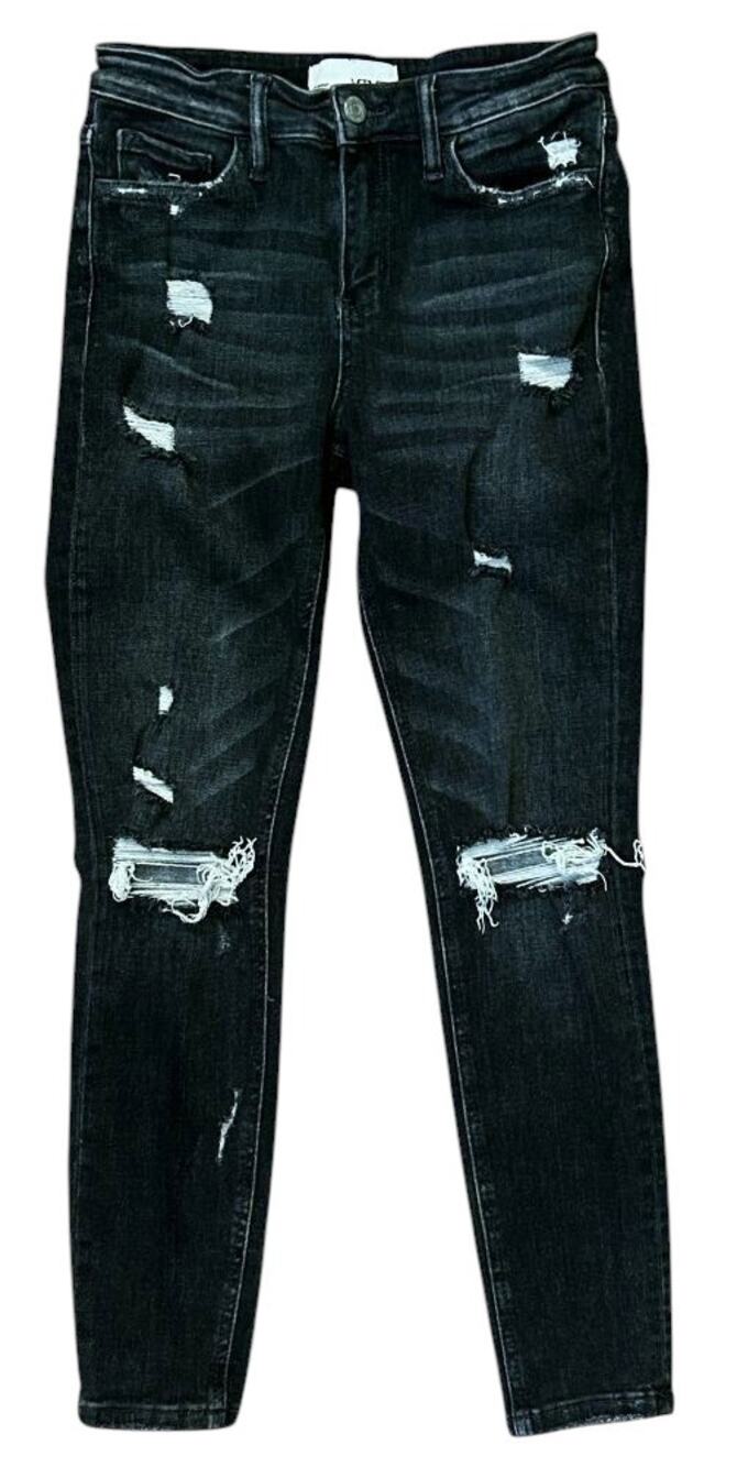 Vervet Mid-Rise Distressed Black Skinny Ankle Jeans 27X26
